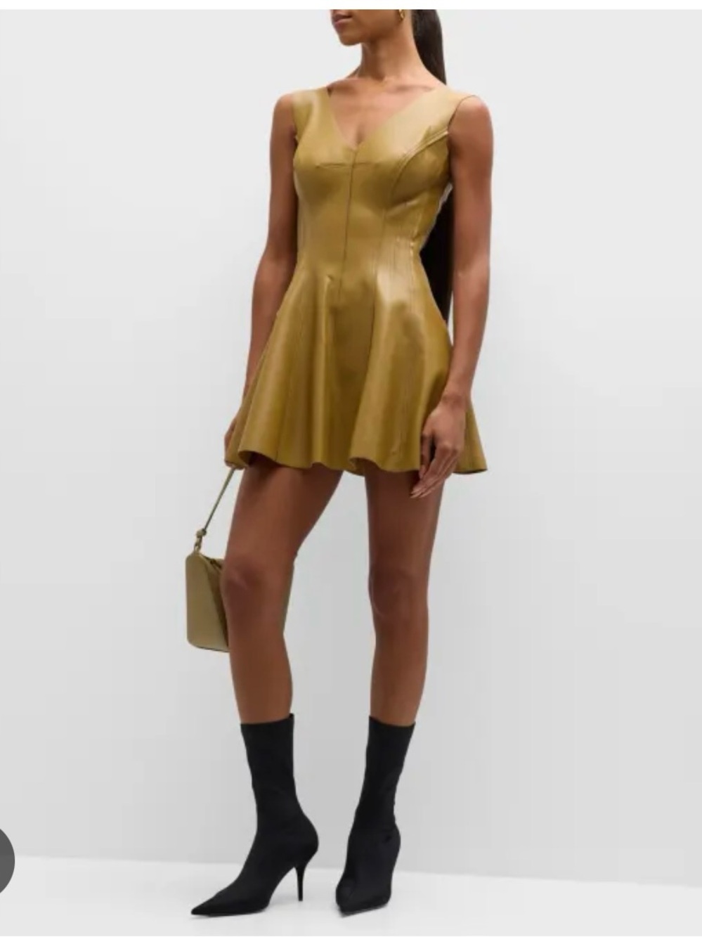 Norma Kamali Olive Faux-Leather Mini Dress